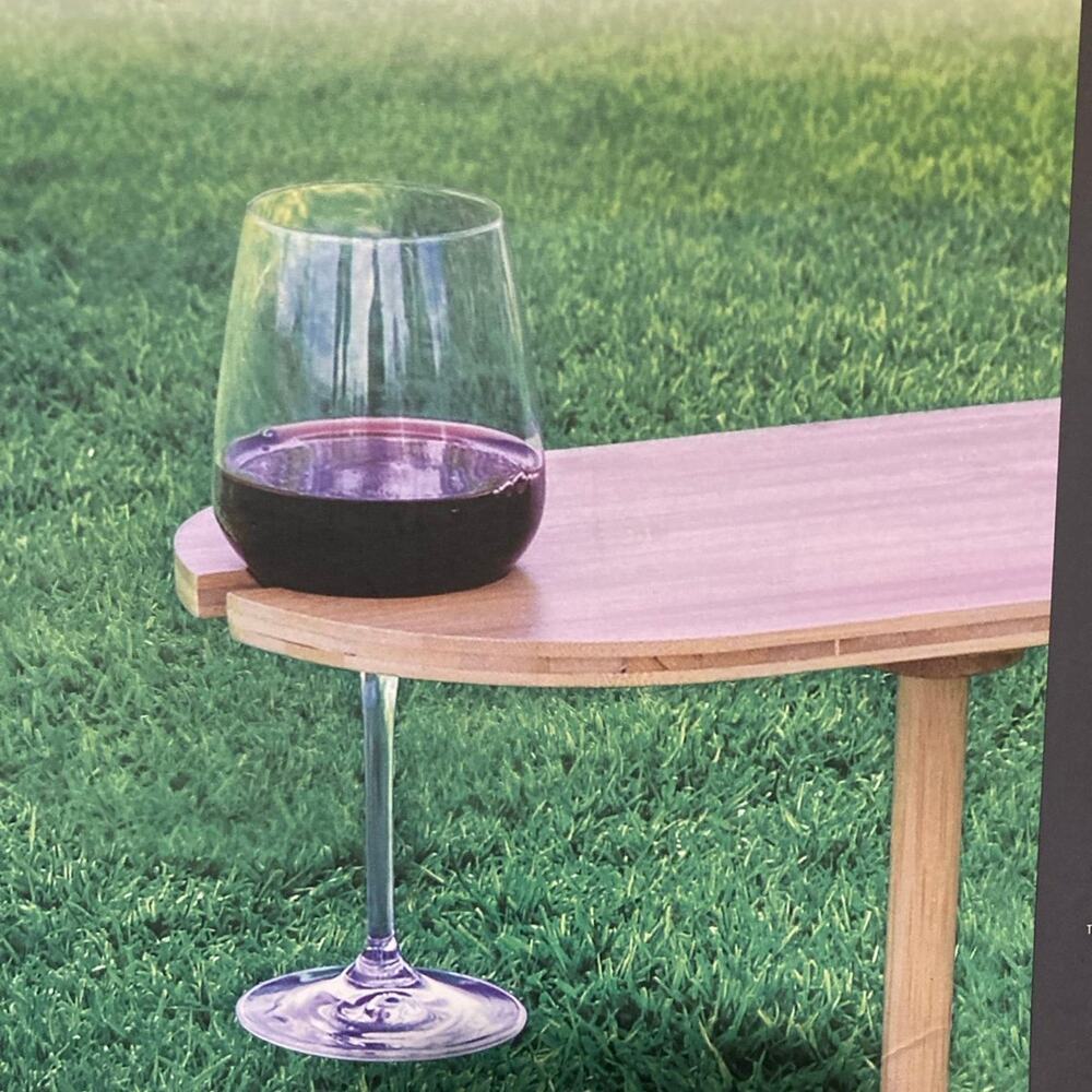 Tovolo Outdoor Wine Holder Bamboo Table, Holds 2 Glasses, Collapsible, Portable - Picture 3 of 4